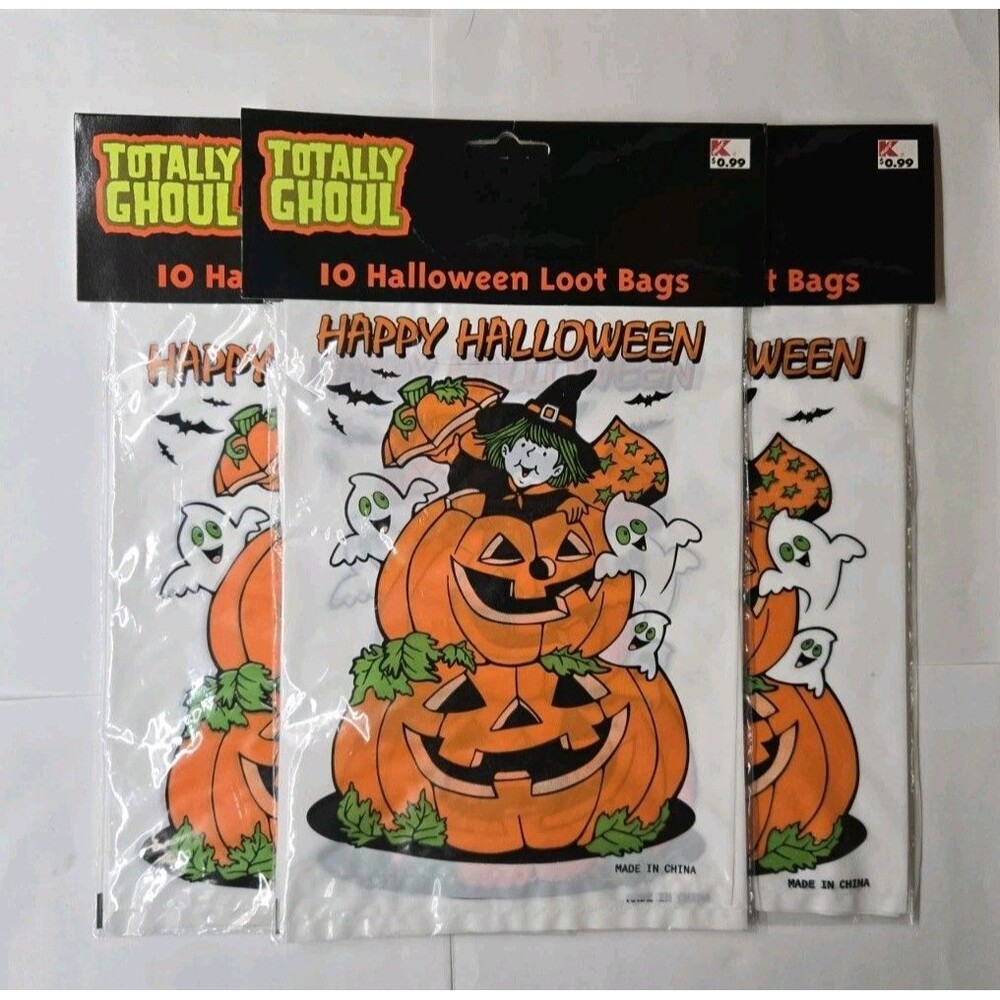 Vintage K-Mart Totally Ghoul Halloween Loot Bags Pack Of 10 (X3) Pumpkins Witch